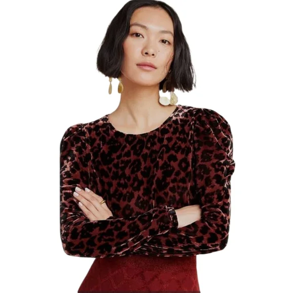 Anthropologie Dolan Charley Leopard Print Velvet Top Petite Large - Picture 4 of 16